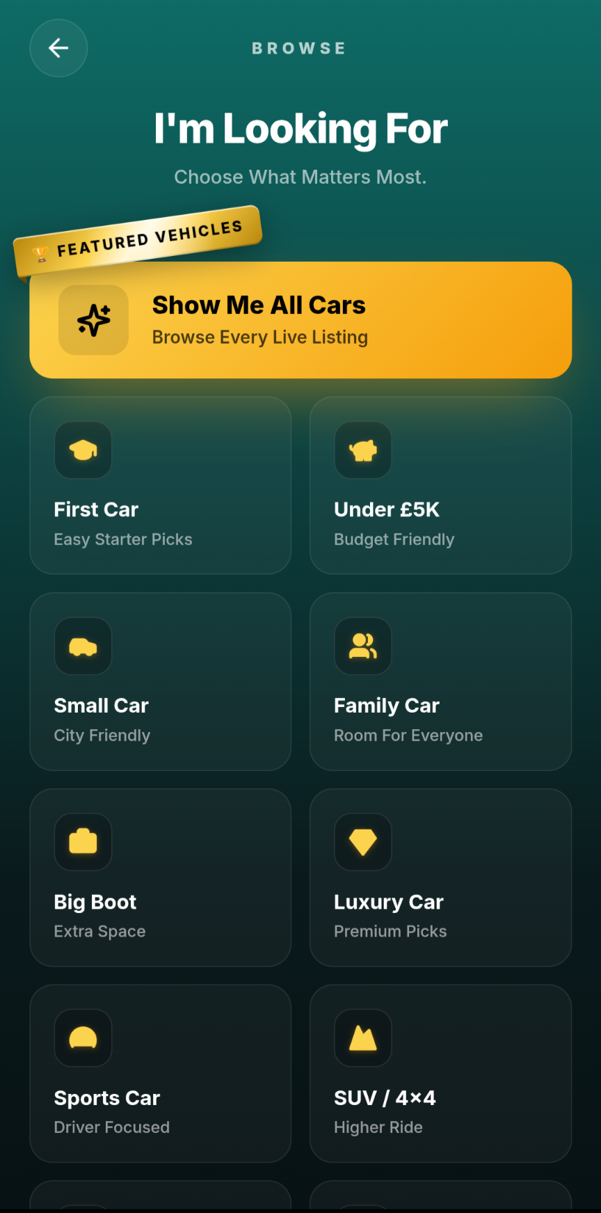 tradecars247 app — browse categories to find your next car